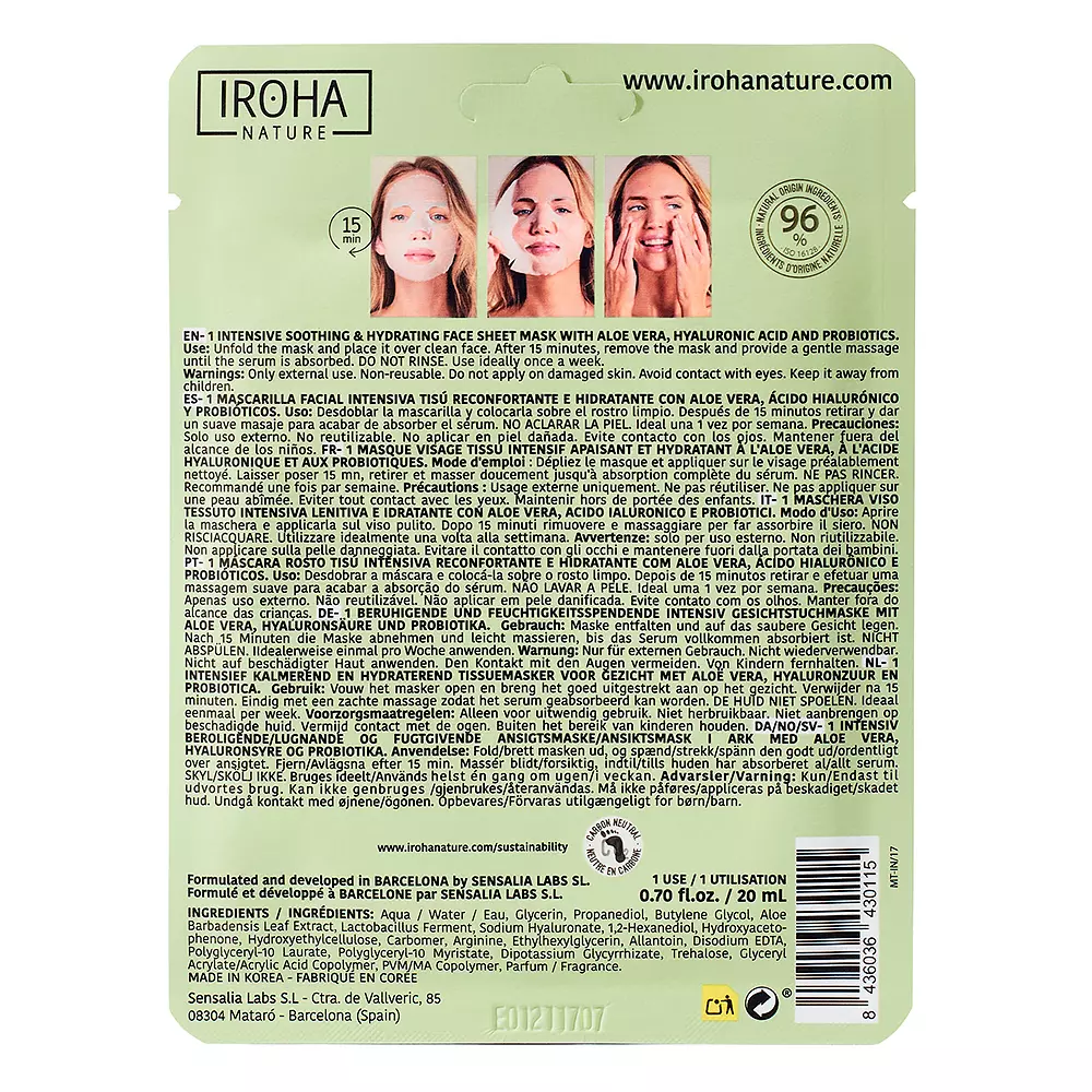 Iroha Nature TISSUE MASK moisturizing aloe + hyaluronic acid 2 TISSUE MASK moisturizing aloe + hyaluronic acid Kem dưỡng ẩm da mặt chính hãng Iroha Nature