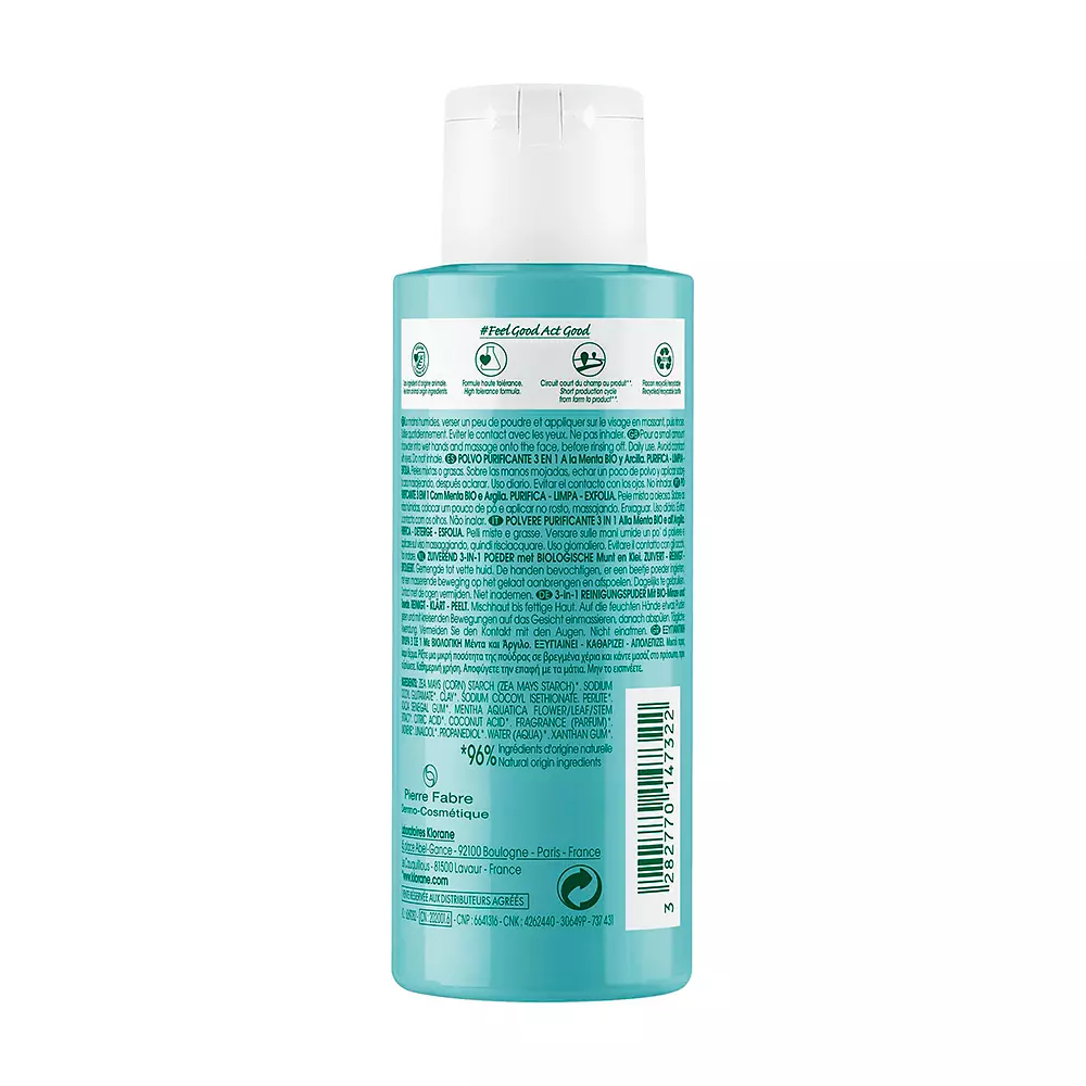Klorane MENTA BIO polvo purificante 3 en 1 2 MENTA BIO polvo purificante 3 en 1 Tẩy tế bào chết da mặt chính hãng Klorane